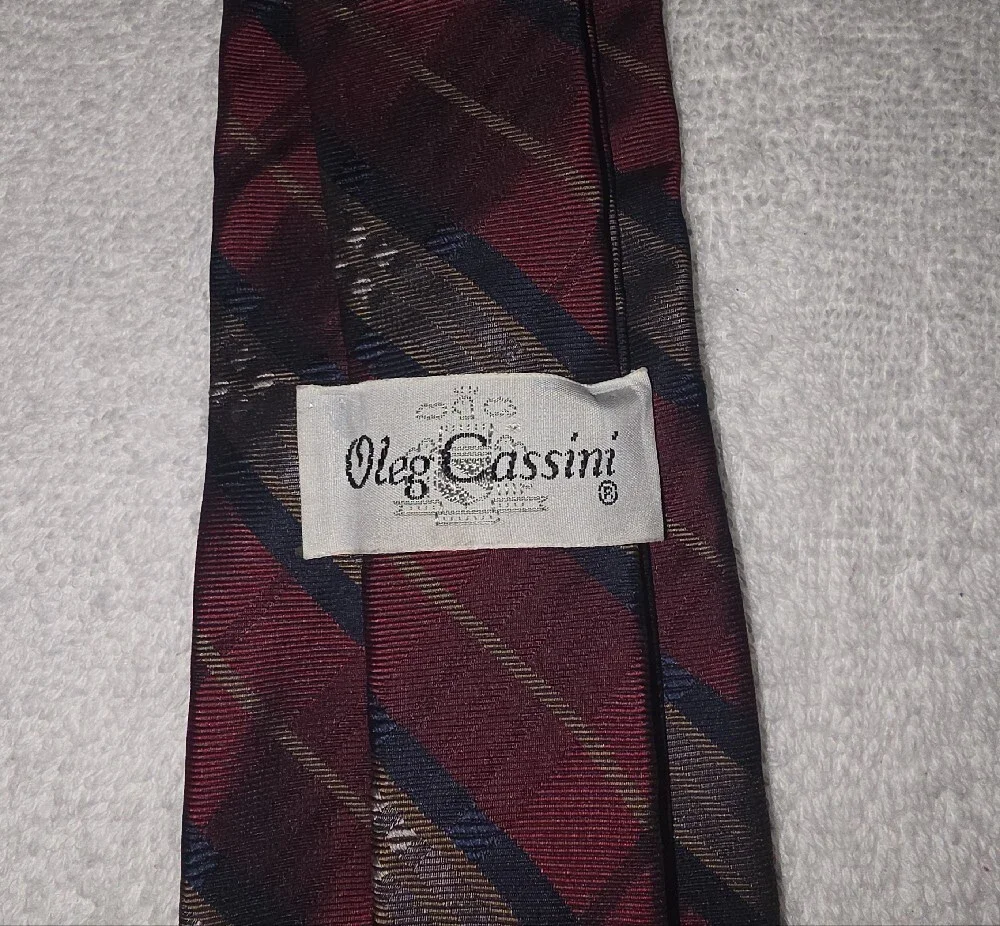 Oleg Cassini Burgundy, Navy & Brown Striped Tie